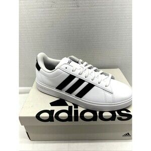 Adidas Grand Court 2 Sneaker Mens Sz 10 White/Black Stripe Classic Look New